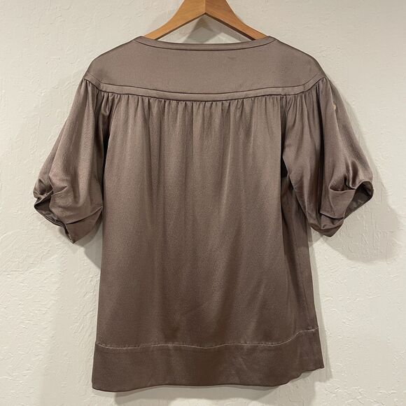 ~ Diane von Furstenberg 4 Raton Stretch Silk Blend Blouse V-neck Bronze Top - Picture 5 of 16
